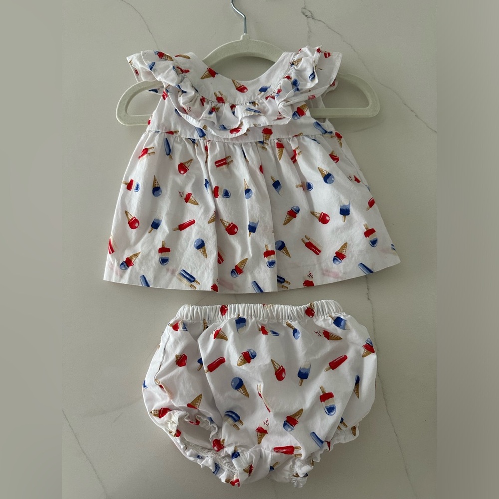 Janie and Jack 4th of July / Kids Ice Cream Print Outfit - White, Red, Blue .